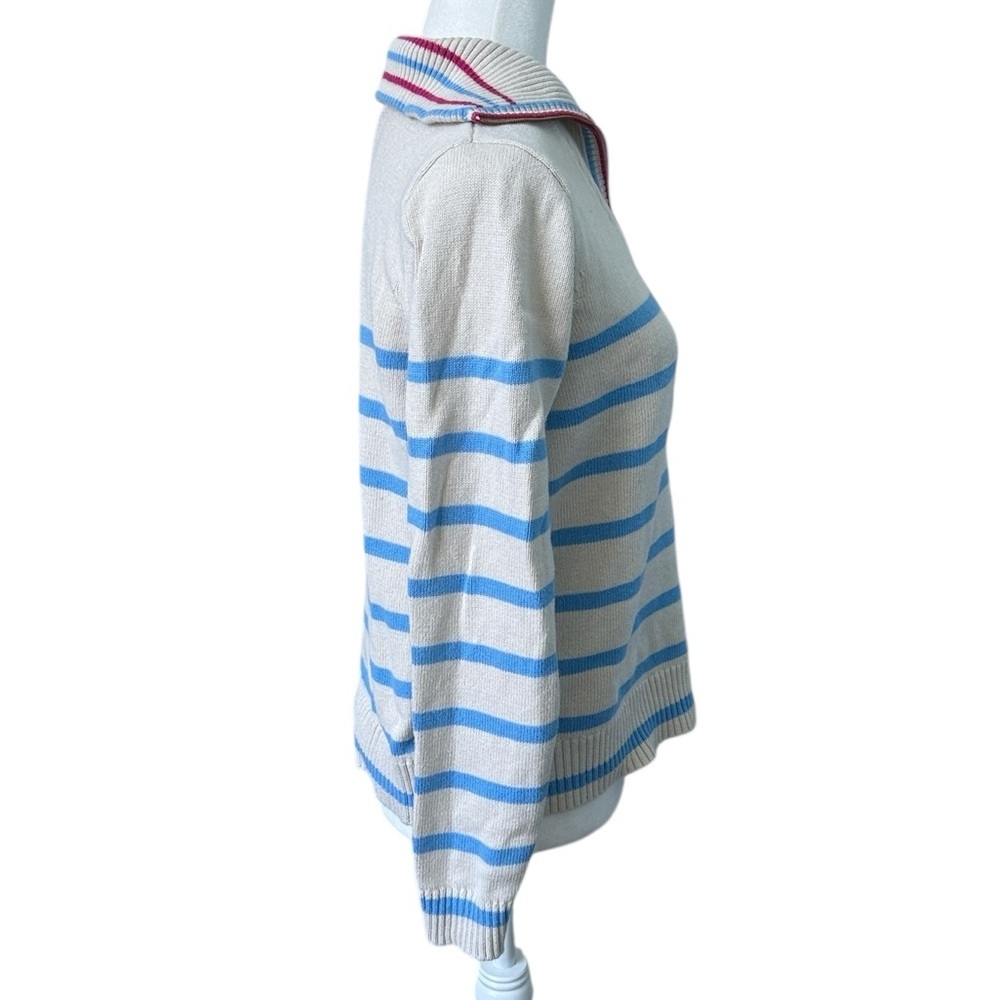 J. Crew Factory Blue Striped Half Zip Pullover Sweater Size Small Oversized - Picture 4 of 11
